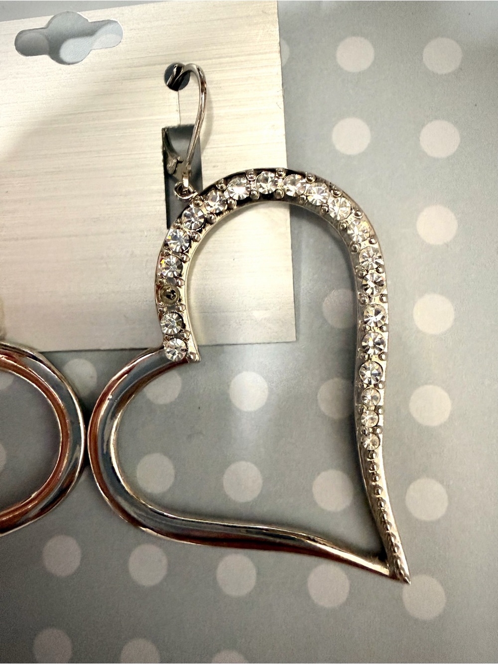 Y2K GUESS Silver Crystal-Embellished Open Heart Drop Earrings - Picture 2 of 2